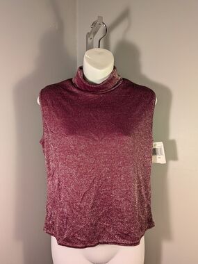 Vintage Jessica Michelle Metallic Glitter Mock Neck Sleeveless Top Petite M